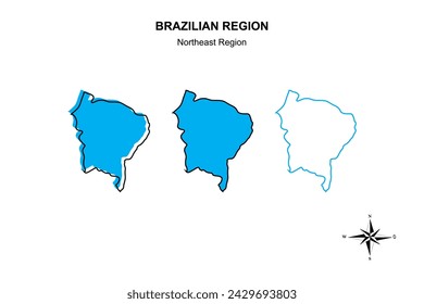 Vector set map northeast region of Brazil on white background