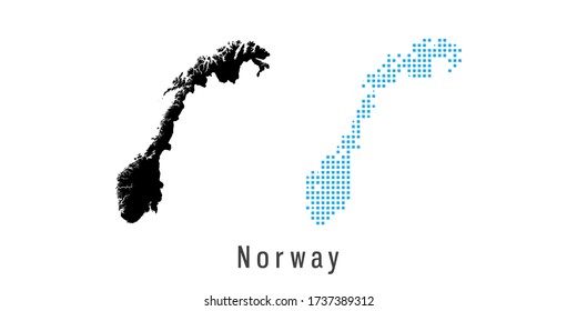 Vector Set Map Of Norway Black And Blue Dots.