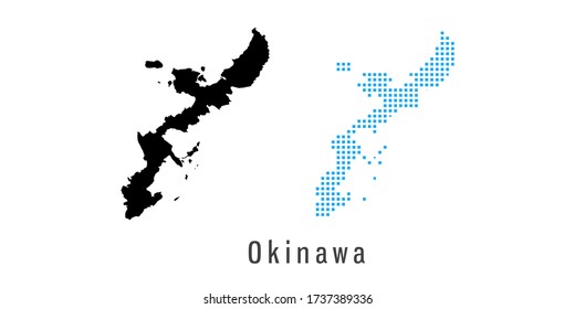 Vector set map of Okinawa black and blue dots.