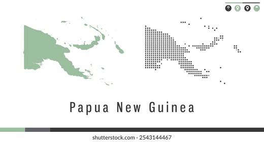 Mapa do conjunto vetorial de Papua-Nova Guiné com pontos verdes e cinzas.