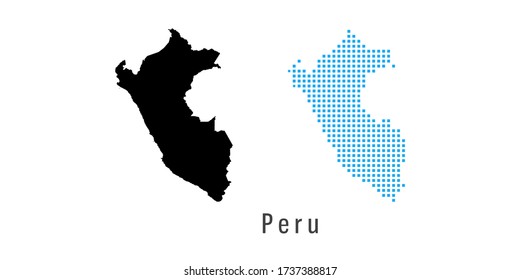 Vector set map of Peru black and blue dots.