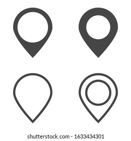 Vector set of map pins. Map marker icon. Dark grey icons isolated on white background.