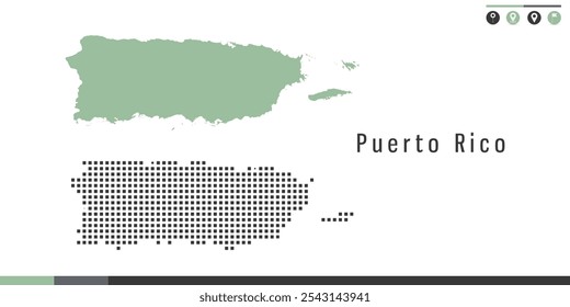 Vector set map of Puerto Rico green and gray dots.