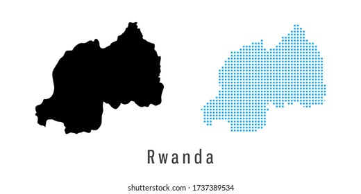 Vector set map of Rwanda black and blue dots.