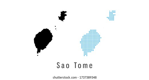 Vector set map of Sao Tome black and blue dots.