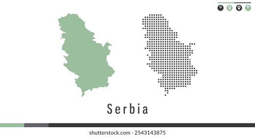 Mapa de conjunto de Vectores de Serbia con puntos verdes y grises.