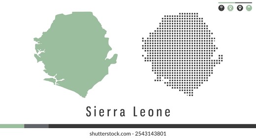 Vector set map of Sierra Leone green and gray dots.