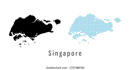 Vector set map of Singapore black and blue dots.