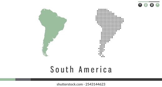Mapa de conjunto de Vectores de puntos verdes y grises de América del Sur.
