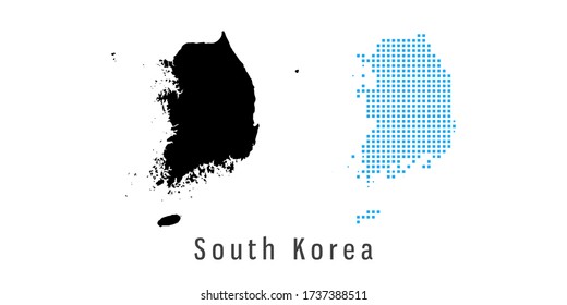Vector setzt Karte von Südkorea schwarze und blaue Punkte.