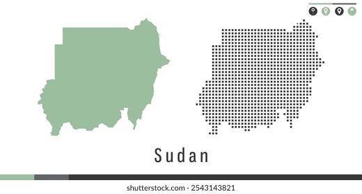 Vector set map of Sudan green and gray dots.