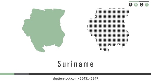 Mapa do conjunto vetorial de pontos verdes e cinzas do Suriname.