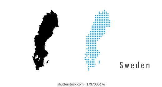 Vector set map of Sweden black and blue dots.