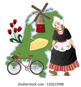 Vector set with map and symbols of the Netherlands