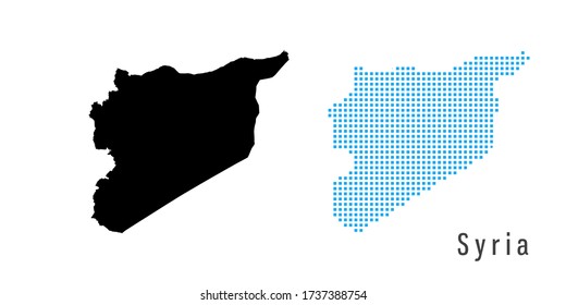 Vector set map of Syria black and blue dots.