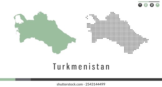 Vector set map of Turkmenistan green and gray dots.