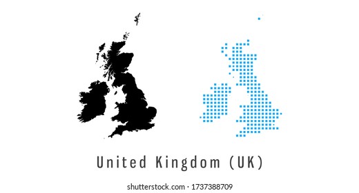 Vector set map of United Kingdom (UK) black and blue dots.
