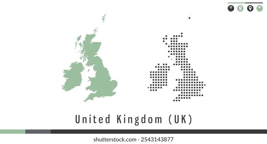 Mapa vetorial dos pontos verde e cinzento do Reino Unido (UK).