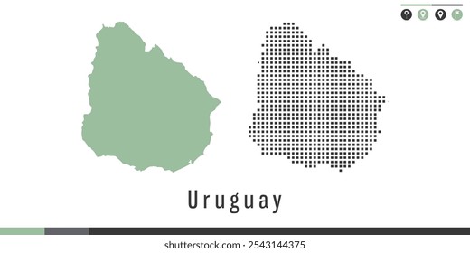 Mapa vetorial dos pontos verde e cinza do Uruguai.