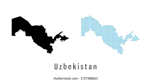 Vector set map of Uzbekistan black and blue dots.