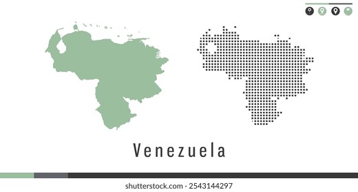 Vector set map of Venezuela green and gray dots.