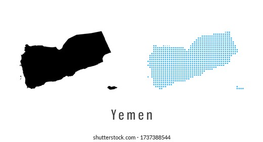 Vector set map of Yemen black and blue dots.