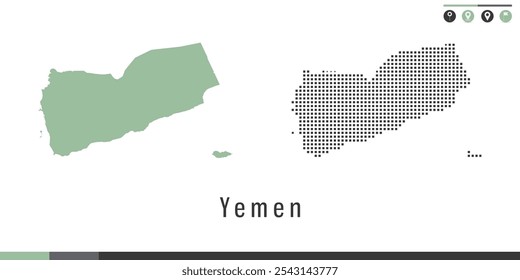 Vector set map of Yemen green and gray dots.