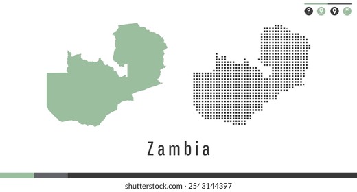 Mapa vetorial dos pontos verde e cinza da Zâmbia.