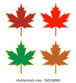 
vector set of maple leaves icons in different colors, hand drawn vector illustration, symbol maple leaf clip art