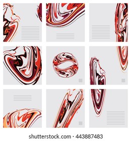 Vector set of marble cards. Suminagashi print for book cover. Pastel vector background. Brochure templates with marble decoration.