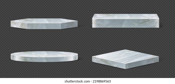 Vector set of marble pedestals podium, Abstract geometric empty stages stone exhibit displays award ceremony product presentation