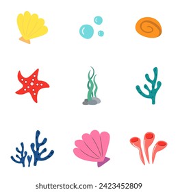 Vector set of marine beach objects.