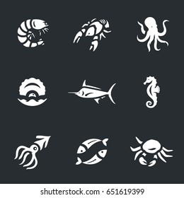 Vector Set Of Marine Life Icons.