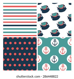 Vector set of marine seamless patterns