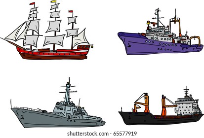 vector - set of marine ship isolated on background