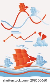 Vector set of marine trade infographics elements. Cartoon style. Vector illustration. Design for web and mobile app.
