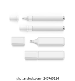 Conjunto vectorial de marcadores, resaltadores, plumas de punta de felpa