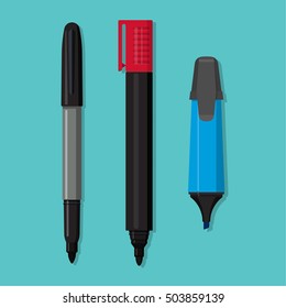 Colorful Marker Pens Set Vector Realistic Stock Vector (Royalty Free)  1488053015