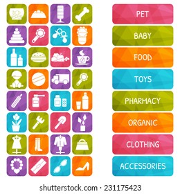 Vector set of market signages in flat style.