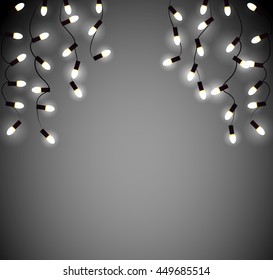 Vector set Marry Christmas other holidays garlands light transparent blue background lights blur. Holiday garland electric lights. Holiday electric garland background, party, Christmas, xmas, disco.