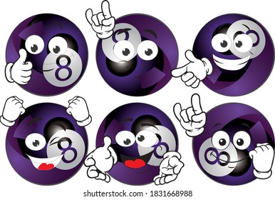 Vector set mascots of billard ball. Perfect for printing flyers, T-shirts, posters, brochures and other printing materials.