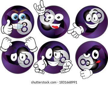 Vector set mascots of billard ball. Perfect for printing flyers, T-shirts, posters, brochures and other printing materials.