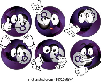 Vector set mascots of billard ball. Perfect for printing flyers, T-shirts, posters, brochures and other printing materials.