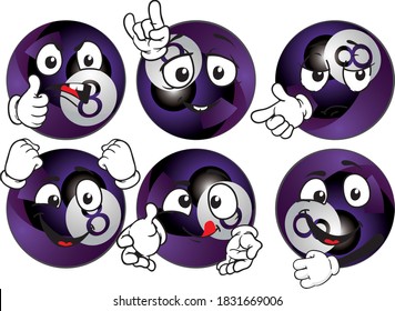 Vector set mascots of billard ball. Perfect for printing flyers, T-shirts, posters, brochures and other printing materials.