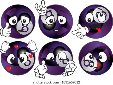 Vector set mascots of billard ball. Perfect for printing flyers, T-shirts, posters, brochures and other printing materials.