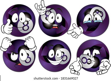 Vector set mascots of billard ball. Perfect for printing flyers, T-shirts, posters, brochures and other printing materials.