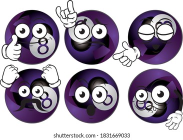 Vector set mascots of billard ball. Perfect for printing flyers, T-shirts, posters, brochures and other printing materials.