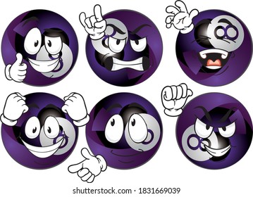 Vector set mascots of billard ball. Perfect for printing flyers, T-shirts, posters, brochures and other printing materials.