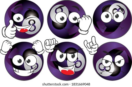 Vector set mascots of billard ball. Perfect for printing flyers, T-shirts, posters, brochures and other printing materials.