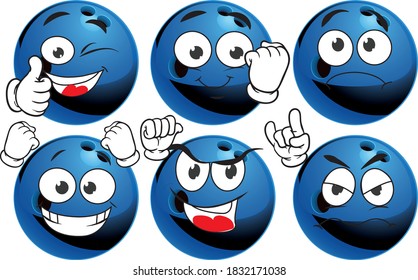 Vector set mascots of bowling ball. Perfect for printing flyers, T-shirts, posters, brochures and other printing materials.